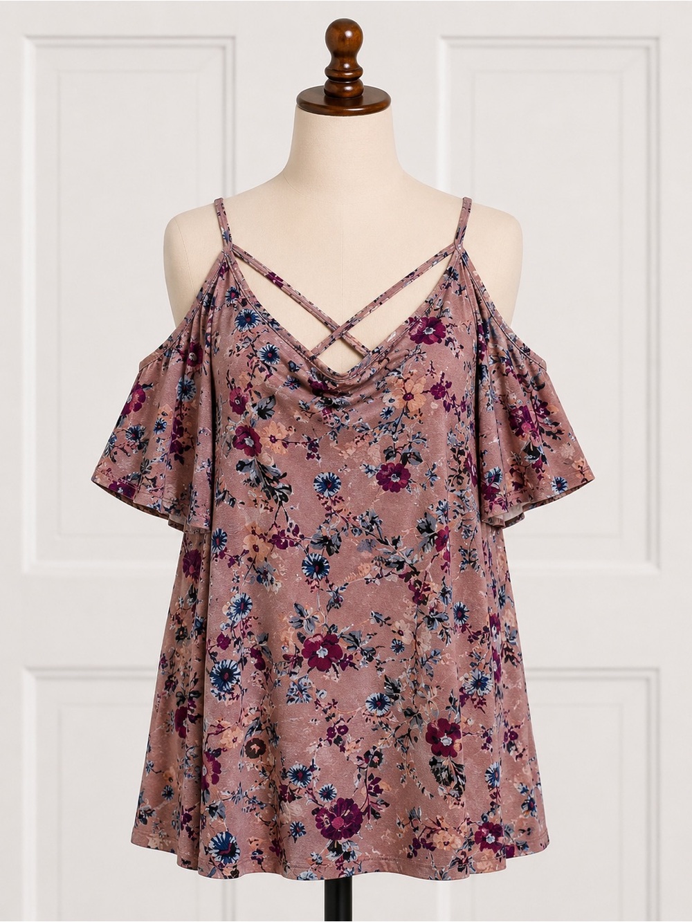 Free Kisses Pink Floral Cold-Shoulder Tank